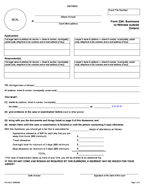 Form 23A: Summons to Witness outside Ontario - Ontario Court ... - ontariocourtforms on