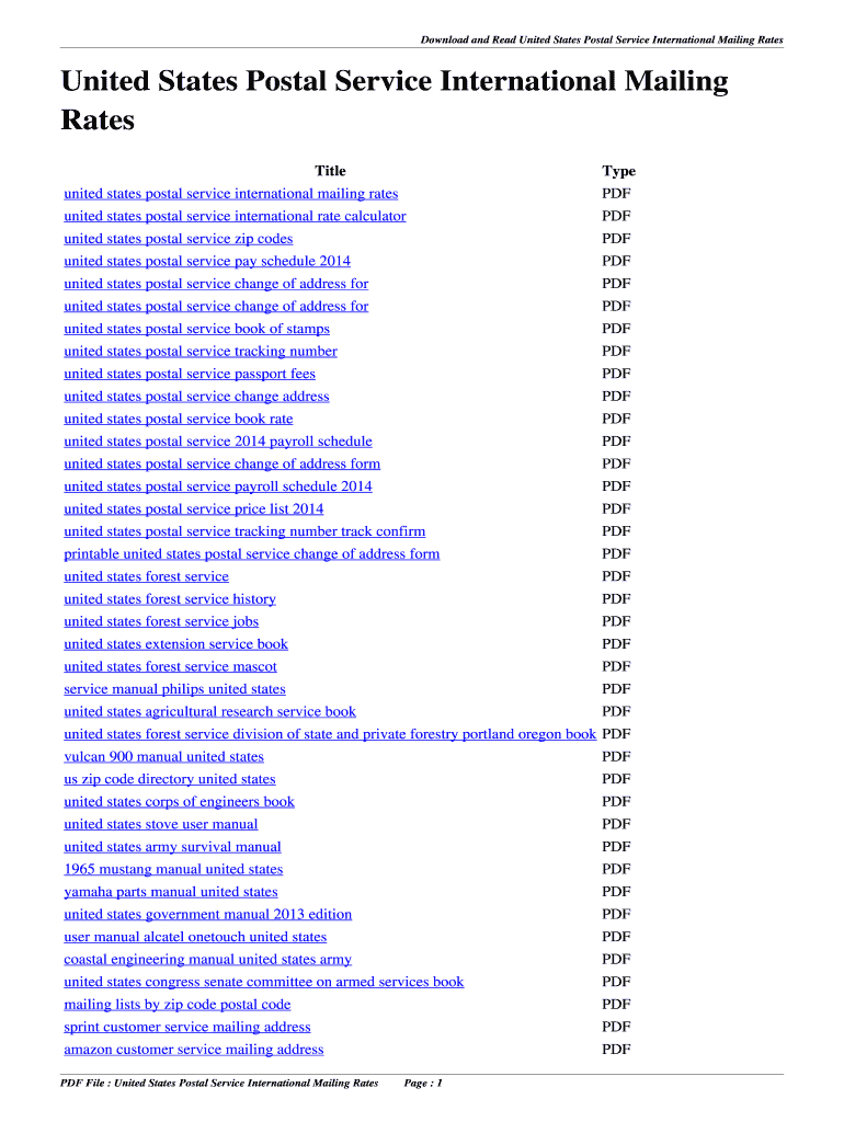 Fillable Online United States Postal Service International Mailing ...