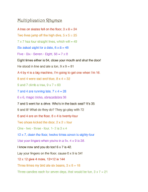 Fillable Online Multiplication Rhymes Fax Email Print - pdfFiller