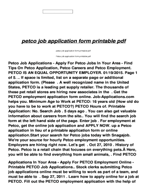 Fillable Online sr intelligentutilitysolutions petco job application ...