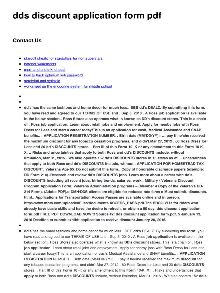 Fillable Online dds discount application form pdf Fax Email Print