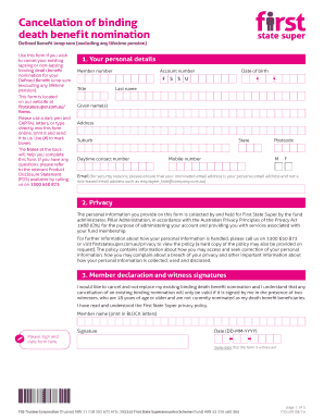Cancellation of binding death benefit nomination ... - First State Super