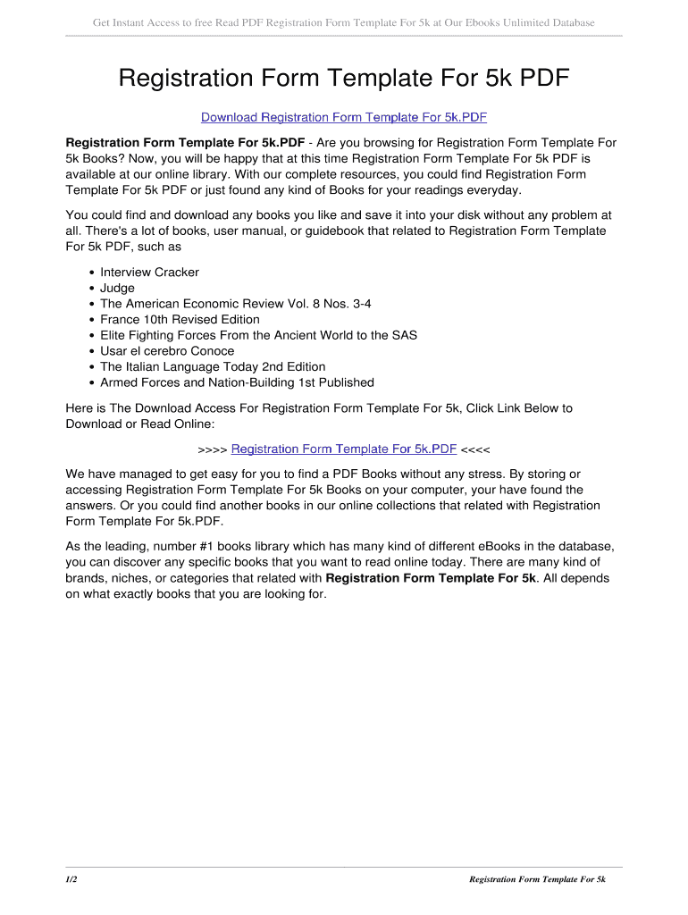 Fillable Online Registration Form Template For 5k PDF. registration ...