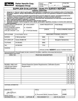 Supplier evaluation form iso 9001 - Parker Hannifin Corp. Page Aerospace Group 1 OF 1 5/26 ...