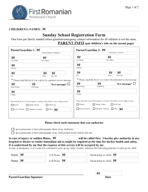 Sunday School / Youth Programs Registration Form - frpcs