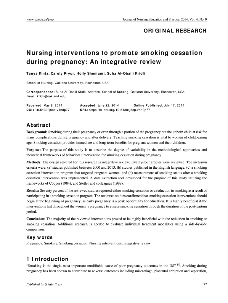 Fillable Online Nursing interventions to promote smoking cessation Fax