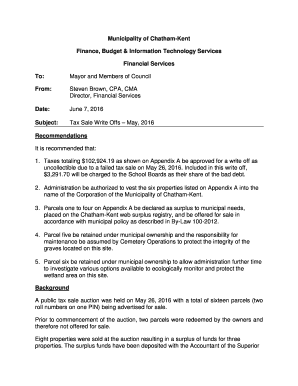Tax Sale Write Offs May, 2016 - Chatham-Kent