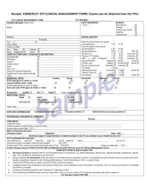 Sample: KIMBERLEY STI CLINICAL MANAGEMENT FORM