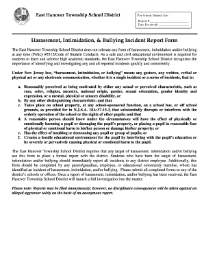 Harassment, Intimidation, & Bullying Incident Report Form - easthanoverschools