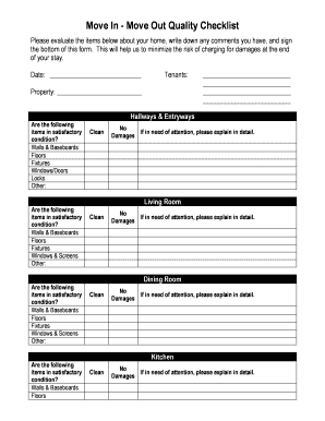 Move In - Move Out Quality Checklist