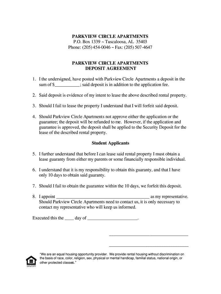 Fillable Online Parkview Deposit Agreement Form Fax Email Print pdfFiller