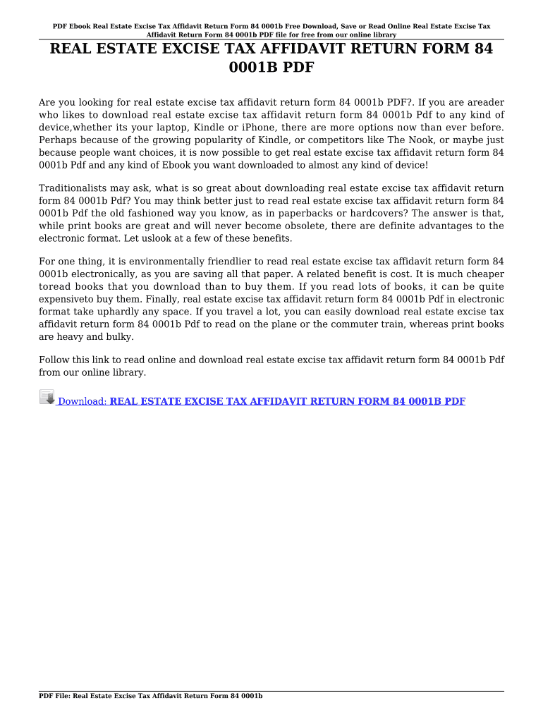 Fillable Online REAL ESTATE EXCISE TAX AFFIDAVIT RETURN FORM 84 0001B