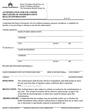 Authorization For Use Or Disclosure Of Kaiser Permanente