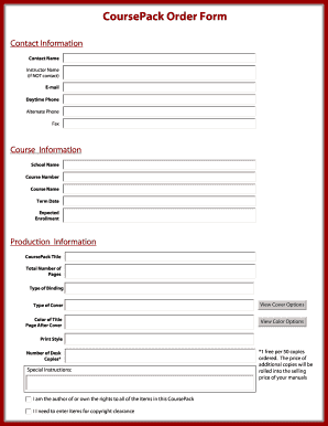 CoursePack Order Form - Premium Source Publishing