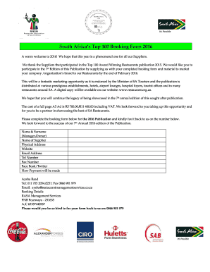 South Africa&#39;s Top 100 Booking Form 2016 - Restaurant Association ...