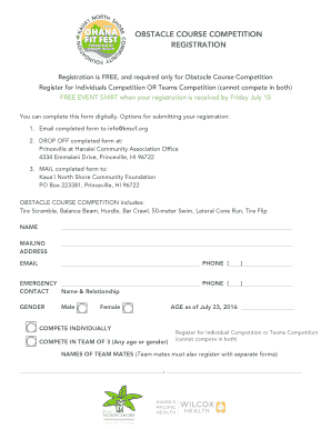 OBSTACLE COURSE COMPETITION REGISTRATION