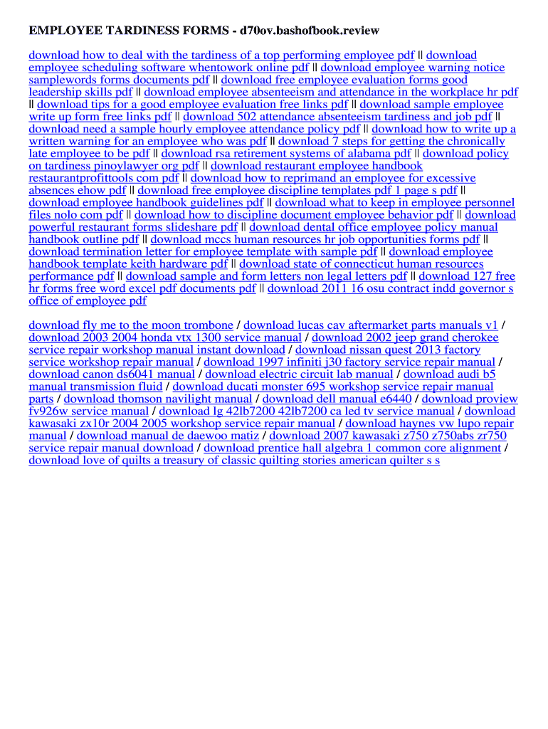 Fillable Online d70ov bashofbook EMPLOYEE TARDINESS FORMS. EMPLOYEE ...
