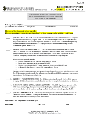 Fillable Online ds 2019 request form for initial j-1 visa status ...