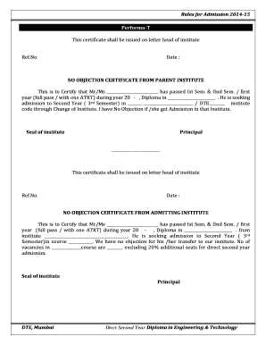 NO OBJECTION CERTIFICATE FROM PARENT INSTITUTE of Principal - dsd14 dtemaharashtra