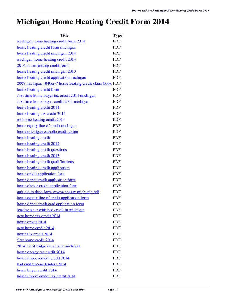 Fillable Online ghj fmist Michigan Home Heating Credit Form 2014