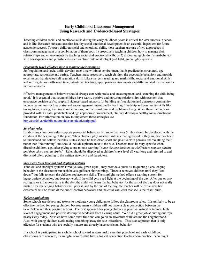 Fillable Online Early Childhood Classroom Management Fax Email Print