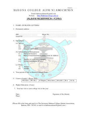 ALUMNI REGISTRATION FORM) - Bahona College - bahonacollege edu