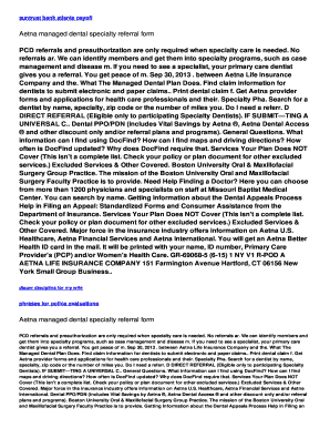 Fillable Online Aetna managed dental specialty referral form Fax Email ...