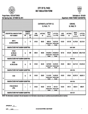 16 man bracket seeding - CITY OF EL PASO BID TABULATION FORM - El Paso, Texas