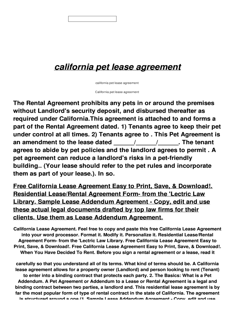 Fillable Online california pet lease agreement - ut.denvermolddamage.com Fax Email Print - pdfFiller