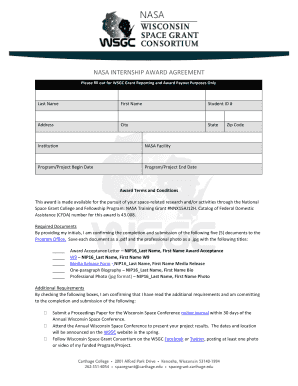 Sgc transmittal letter sample - NASA INTERNSHIP AWARD AGREEMENT - spacegrant.carthage.edu - spacegrant carthage