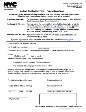 Medical Certification Form Renewal Applicant