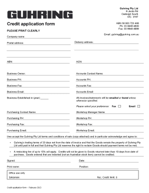 credit application form guhring australia fill online printable