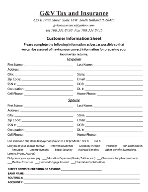 fillable online gvtax customer information sheet g v tax and customer information sheet