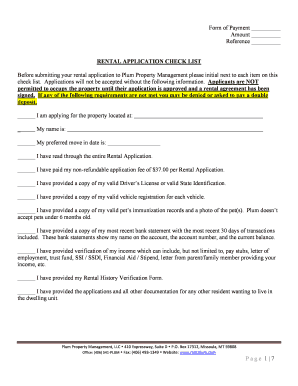 Reference RENTAL APPLICATION CHECK LIST Before ...