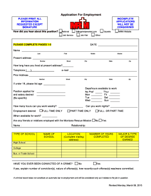 Sample Employment Application Form - Montana Rescue Mission