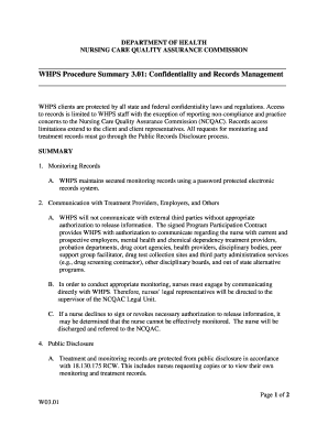 WHPS Procedure Summary 3.01: Confidentiality and Records ...