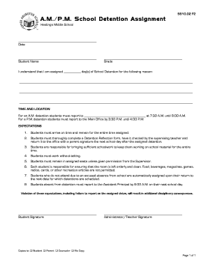 A.M./P.M. School Detention Assignment - Neola