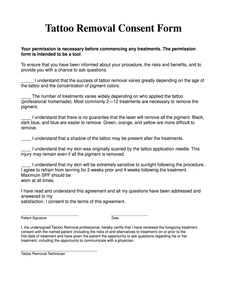Tattoo Removal Consent Form Fill Online Printable Fillable Blank