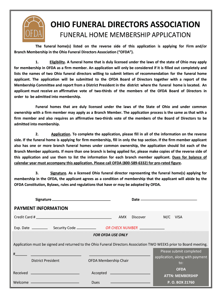 Fillable Online ohiofda OFDA Firm Membership Application Ohio