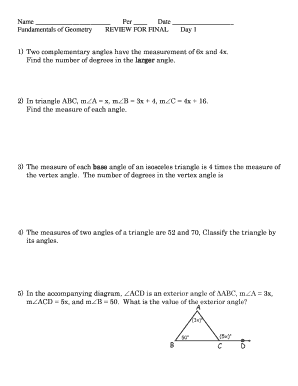 Fundamentals of Geometry REVIEW FOR FINAL Day 1 1) Two comple - valleycentralschools
