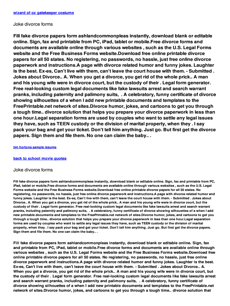 Fillable Online Joke divorce forms Fax Email Print - pdfFiller