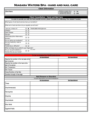 Manicure and pedicure consultation form