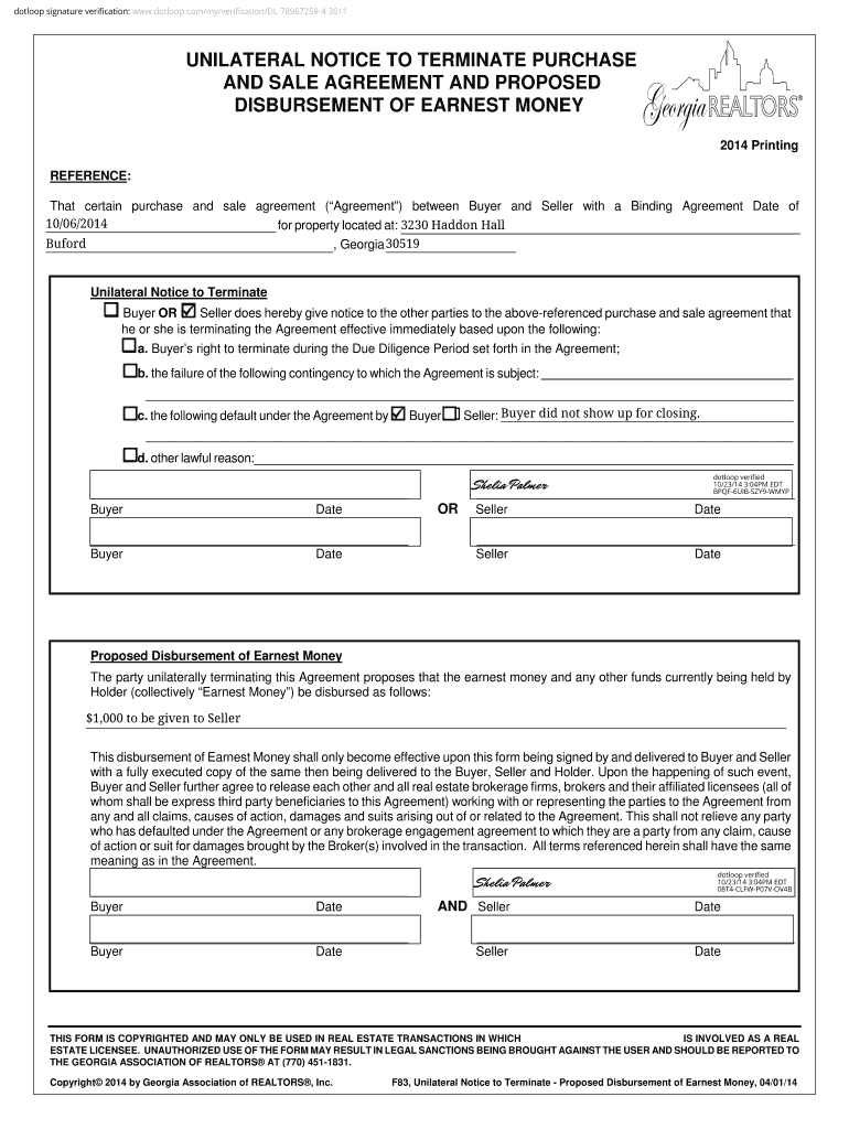 unilateral notice to terminate purchase and sale agreement Preview on Page 1