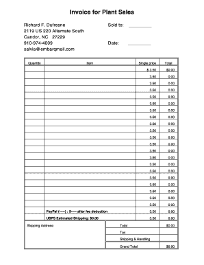 Invoice for Plant Sales - A World of Salvias Home Page