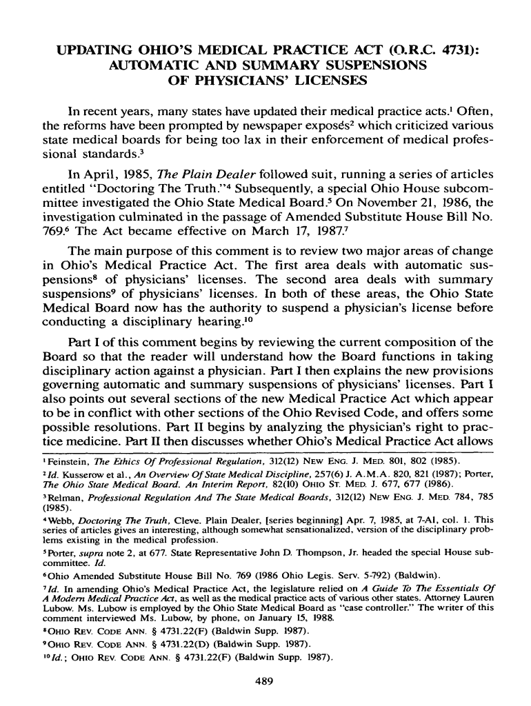 Fillable Online UPDATING OHIO'S MEDICAL PRACTICE ACT (O Fax Email Print