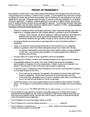 Killeen ISD Proof of Residency Form