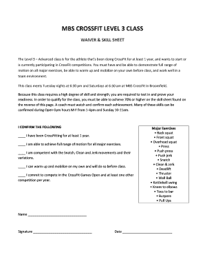 Mbs crossfit level 3 class waiver & skill sheet