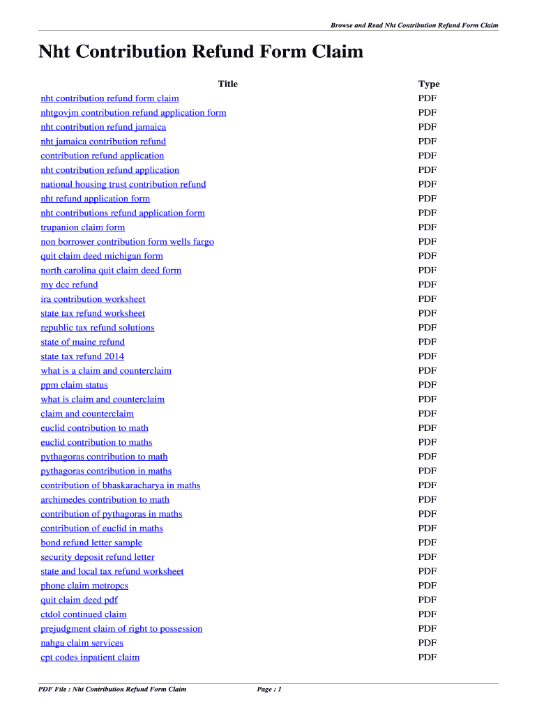 Fillable Online aurobe Nht Contribution Refund Form Claim. nht