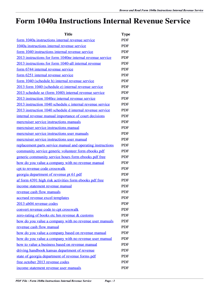 Fillable Online vrc decte Form 1040a Instructions Internal Revenue