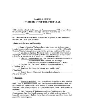 Sample lease with right of first refusal - City of Flagstaff - flagstaff az